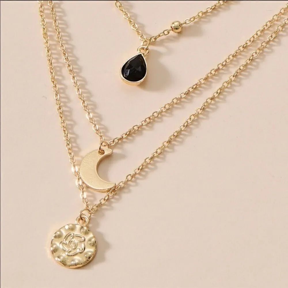 Necklace Multilayer Water Drop Moon Zinc Alloy Gem